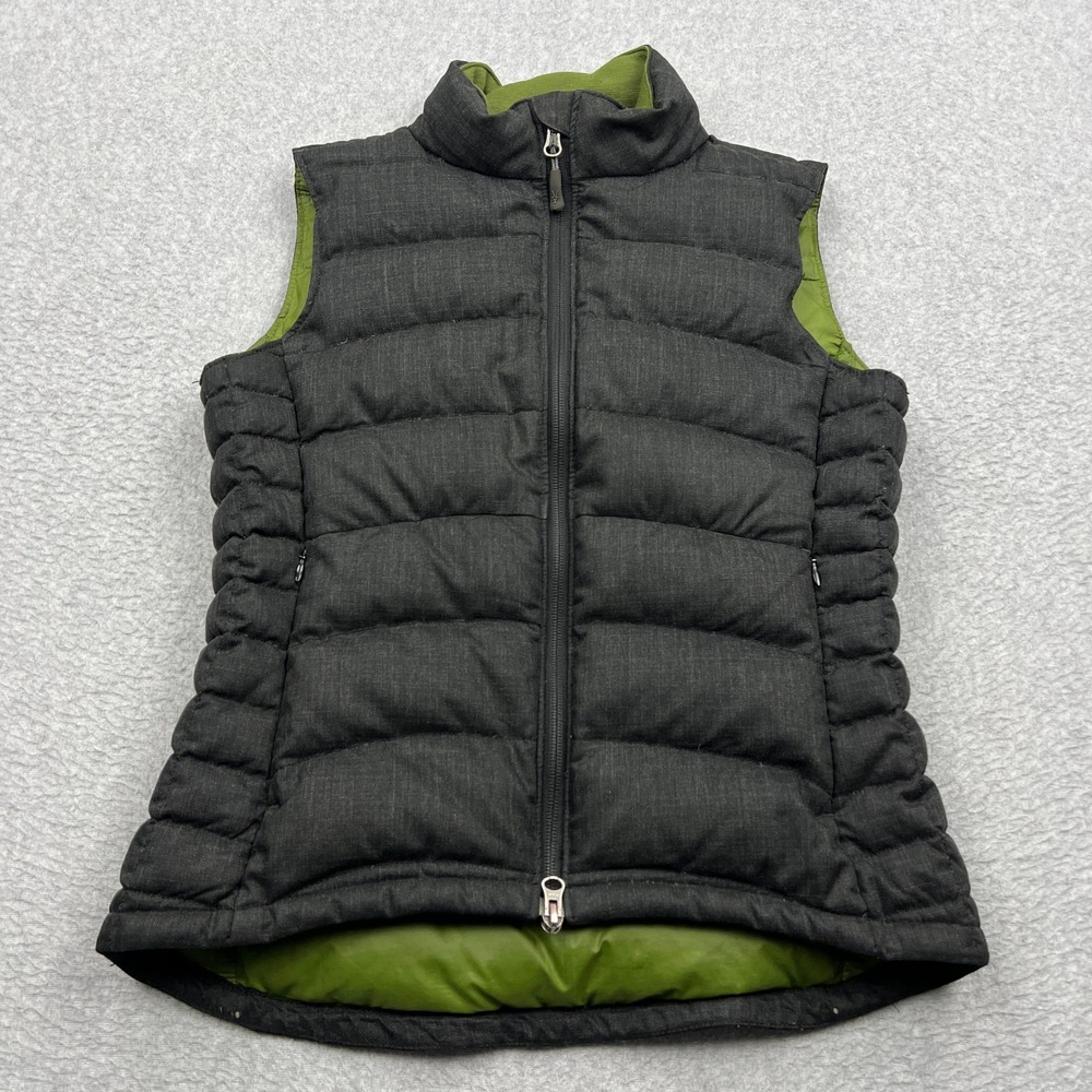 Ibex Puffer Vest Women Small Gray Green Wool Blend Goose Down Quilted Full Zip